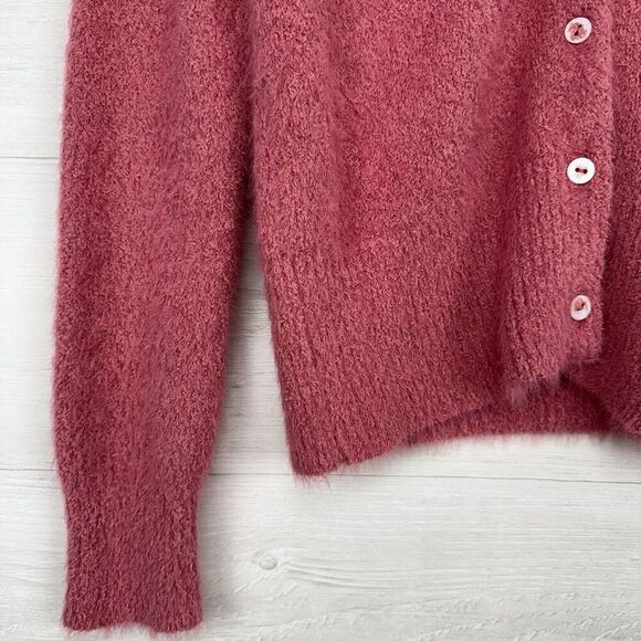 The Reeds x J.Crew‎ Size M Fuzzy Cardigan Sweater Flamingo Pink Eyelash Preppy - Picture 6 of 16